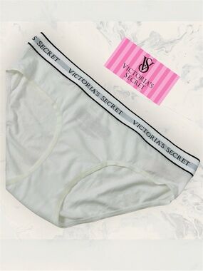 Victoria's Secret  Size S White Hipster Panty with Black Logo Waistband